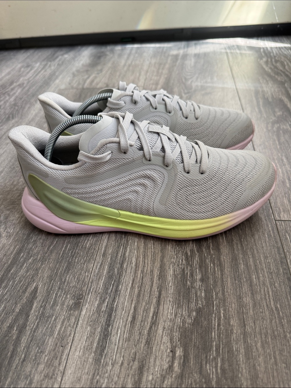 lululemon athletica Light Gray Sneakers with Pink & Yellow Gradient Accent